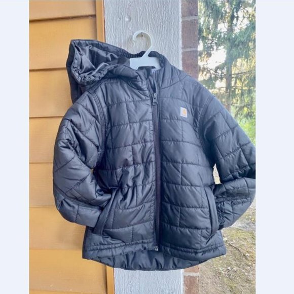 Carhartt Other - Carhartt Coat Quilted Boys Toddler Size 4t Black Zip Up Hood Fast Shipping